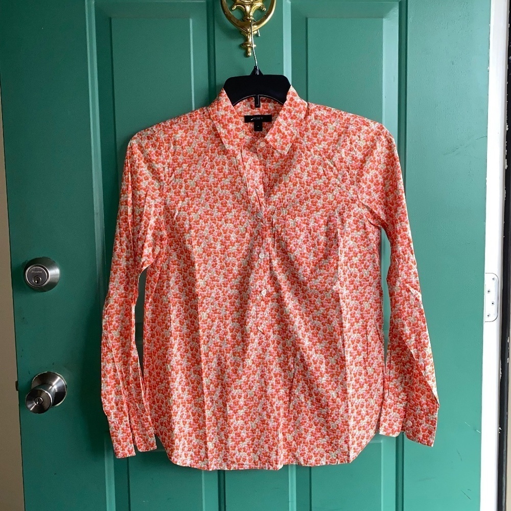 J. Crew Coral and Pink Floral Button-Down Shirt